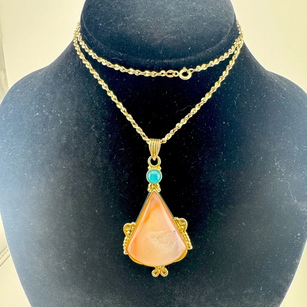 Elegant‎ Sterling Gold and Orange Pendant Necklace Stamped Canada 925
